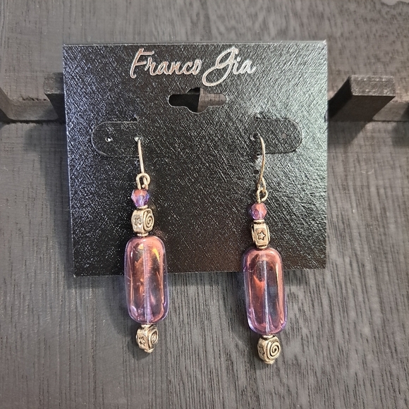 Franco Gia Purple and Silver Tone Earrings - Picture 3 of 4